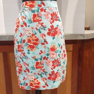 J. Crew Floral Pencil Skirt Knee-Length Resort Wear Size 10. 100% Cotton, Lined